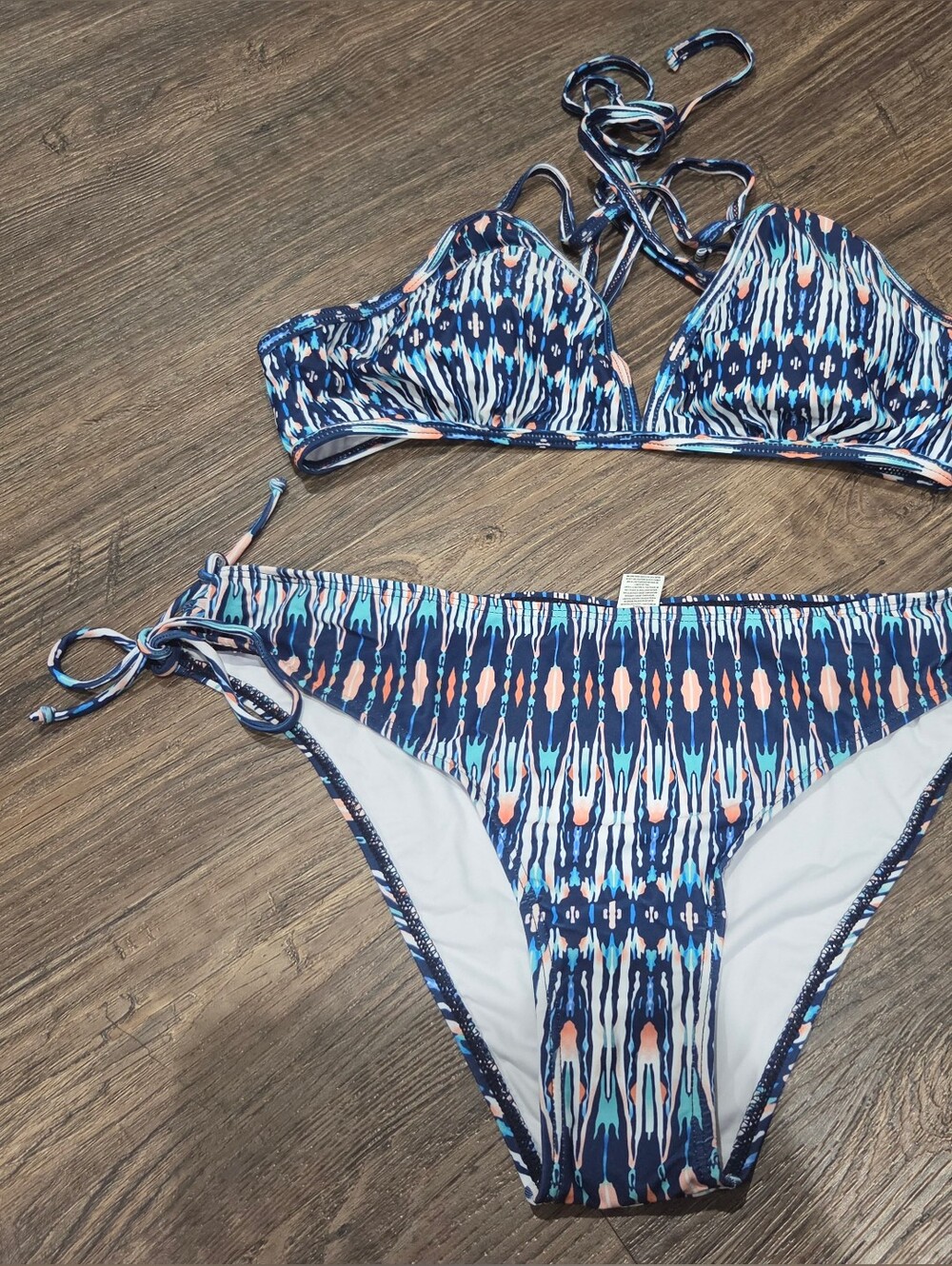 Adoreshe Navy Blue Patterned Two-Piece Swim Bikini Size XL NWOT